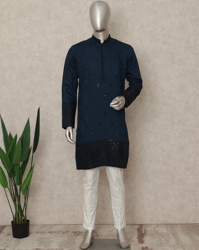 Blue Silk Men's Kurta Pajama - D29309