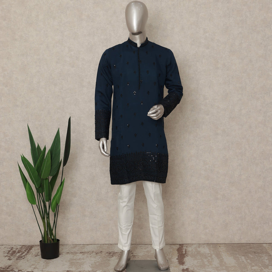 Blue Silk Men's Kurta Pajama - D29309