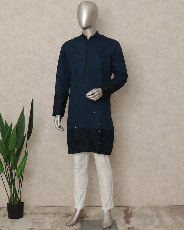 Blue Silk Men's Kurta Pajama - D29309