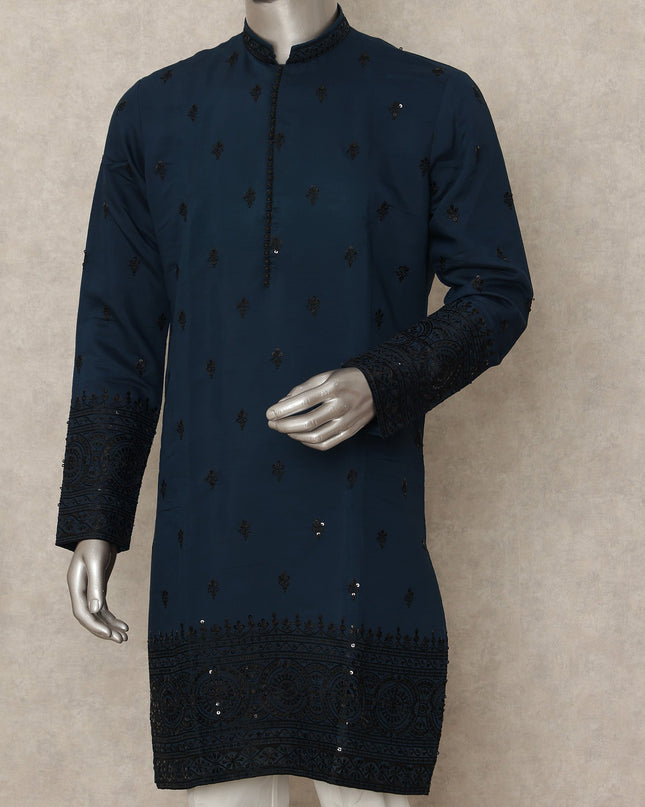 Blue Silk Men's Kurta Pajama - D29309
