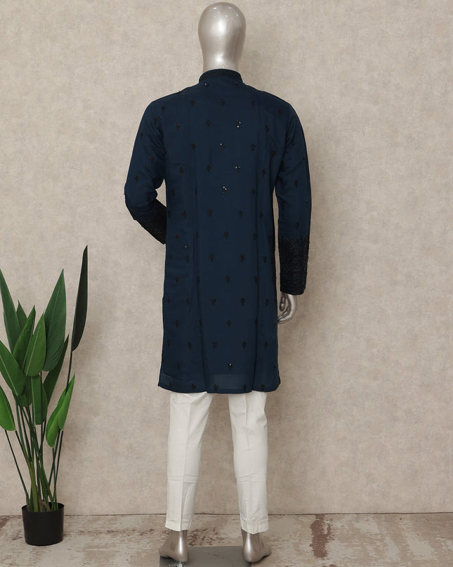Blue Silk Men's Kurta Pajama - D29309