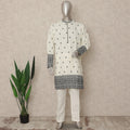 Off White Embroidered Cotton Kurta Pyjama Set