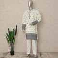 Off White Embroidered Cotton Kurta Pyjama Set