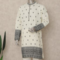 Off White Embroidered Cotton Kurta Pyjama Set
