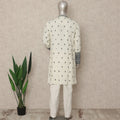 Off White Embroidered Cotton Kurta Pyjama Set