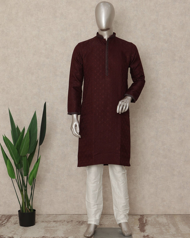 Wine Maroon Chikankari Cotton Kurta Pyjama Set