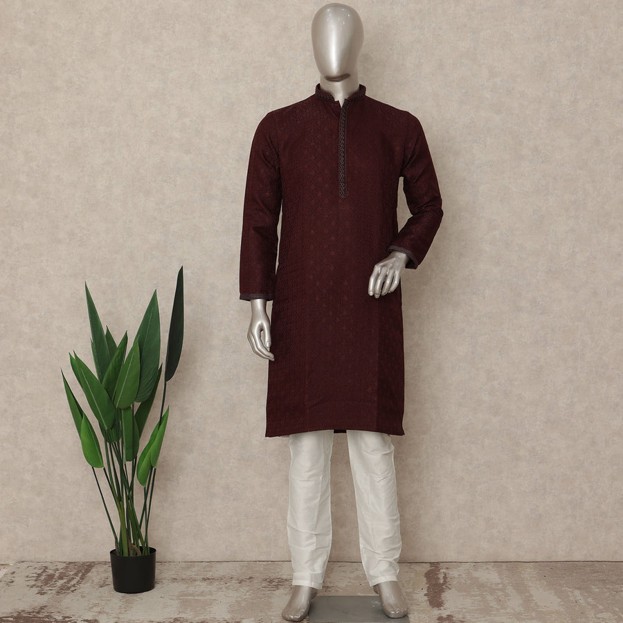 Wine Maroon Chikankari Cotton Kurta Pyjama Set
