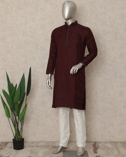 Wine Maroon Chikankari Cotton Kurta Pyjama Set