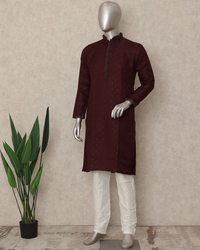 Wine Maroon Chikankari Cotton Kurta Pyjama Set