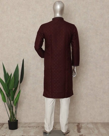 Wine Maroon Chikankari Cotton Kurta Pyjama Set