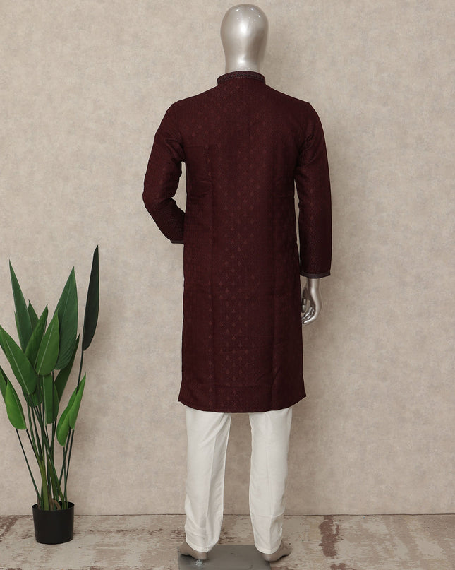 Wine Maroon Chikankari Cotton Kurta Pyjama Set