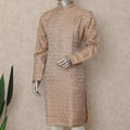 Tan Beige Raw Silk Chikankari Kurta Set Men