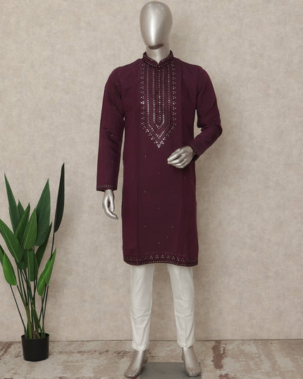 Purple Cotton Silk Men's Kurta Pajama - D29306