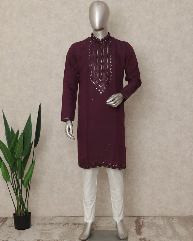 Purple Cotton Silk Men's Kurta Pajama - D29306