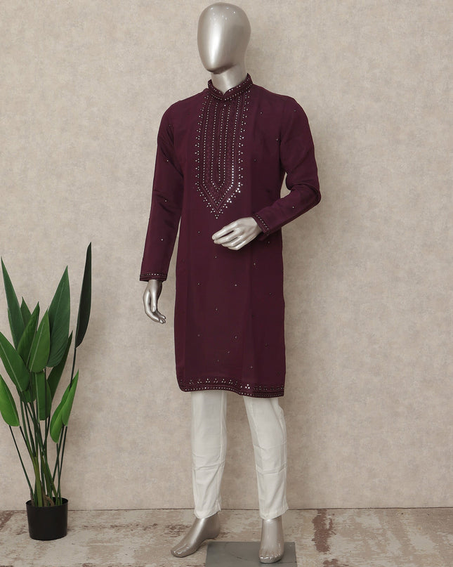 Purple Cotton Silk Men's Kurta Pajama - D29306