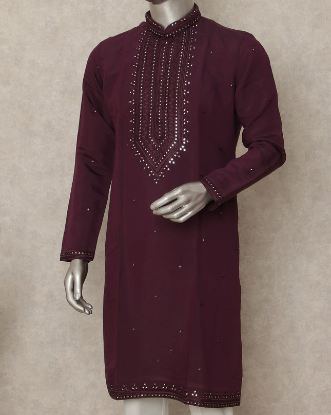 Purple Cotton Silk Men's Kurta Pajama - D29306