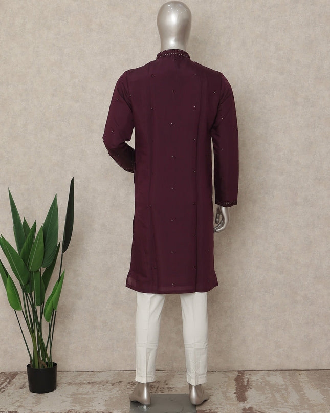Purple Cotton Silk Men's Kurta Pajama - D29306