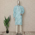 Sky Blue Cotton Silk Chikankari Kurta Set Men