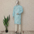 Sky Blue Cotton Silk Chikankari Kurta Set Men