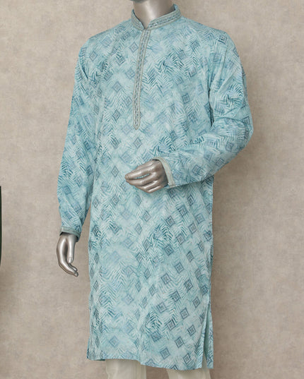 Sky Blue Cotton Silk Chikankari Kurta Set Men