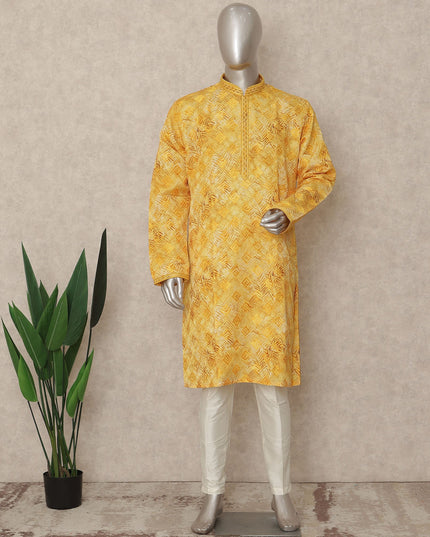 Bright Yellow Cotton Silk Kurta Pyjama Set Men