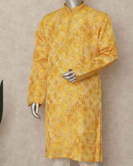 Bright Yellow Cotton Silk Kurta Pyjama Set Men