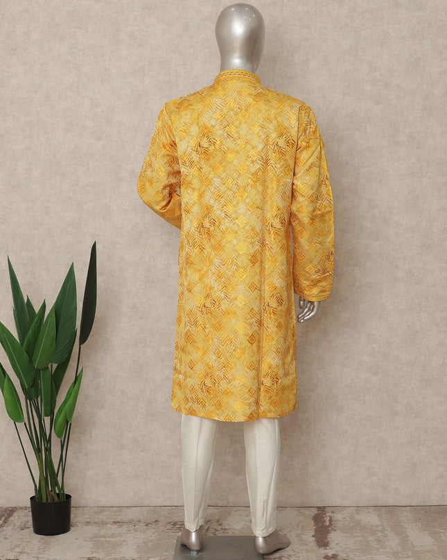 Bright Yellow Cotton Silk Kurta Pyjama Set Men