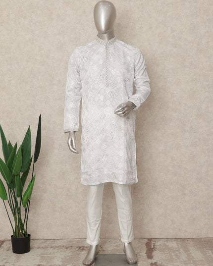 White Cotton Silk Men's Kurta Pajama - D29307