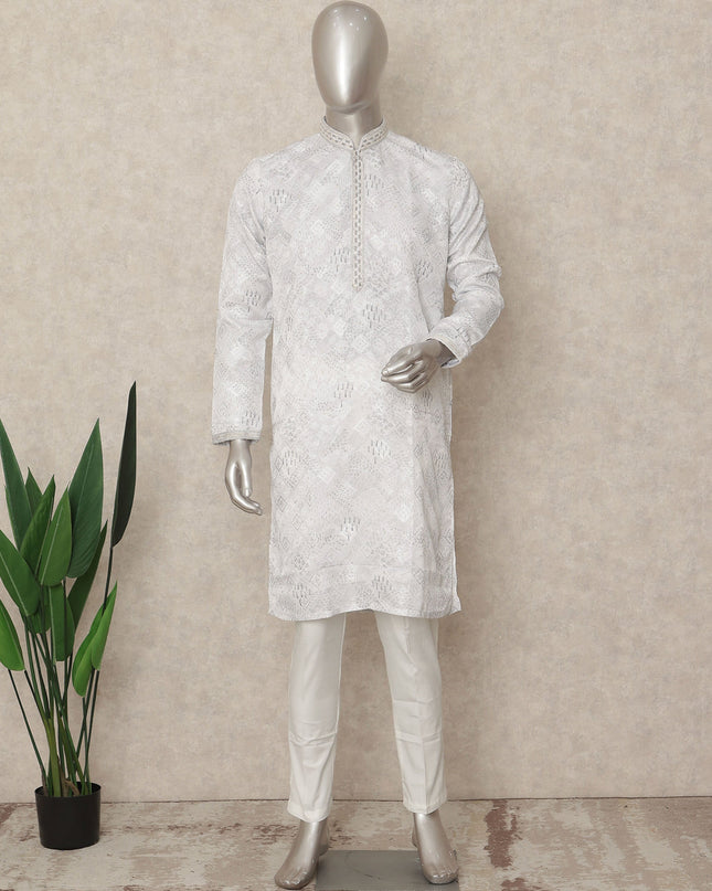 White Cotton Silk Men's Kurta Pajama - D29307