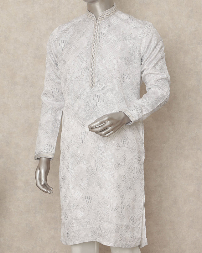 White Cotton Silk Men's Kurta Pajama - D29307