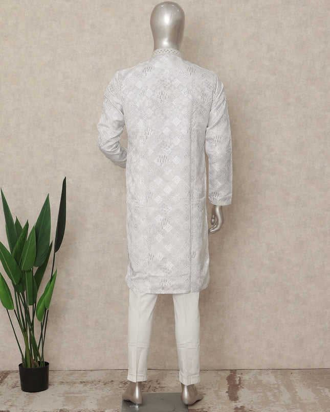 White Cotton Silk Men's Kurta Pajama - D29307