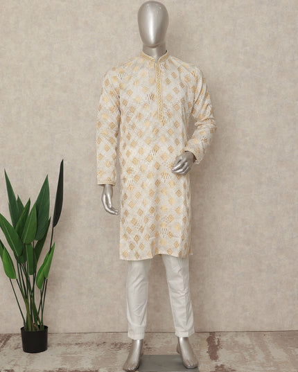 Beige Linen Men's Kurta Pajama - D29299