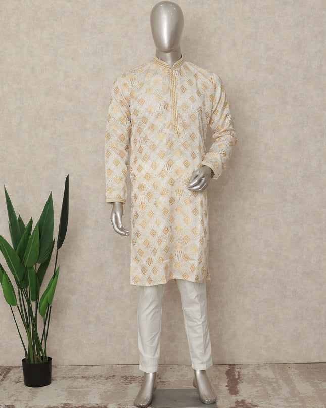 Beige Linen Men's Kurta Pajama - D29299