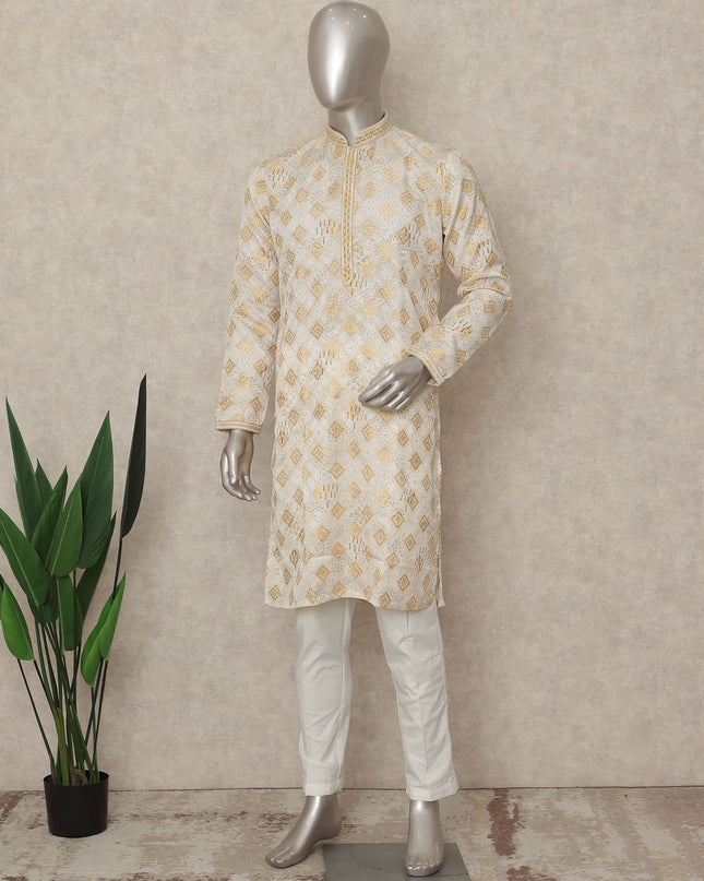 Beige Linen Men's Kurta Pajama - D29299