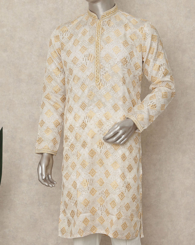 Beige Linen Men's Kurta Pajama - D29299