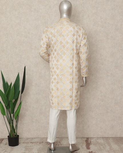 Beige Linen Men's Kurta Pajama - D29299