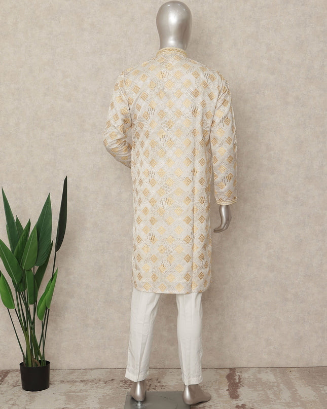 Beige Linen Men's Kurta Pajama - D29299