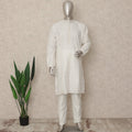 Pearl White Cotton Silk Kurta Pyjama Set Men