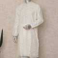 Pearl White Cotton Silk Kurta Pyjama Set Men