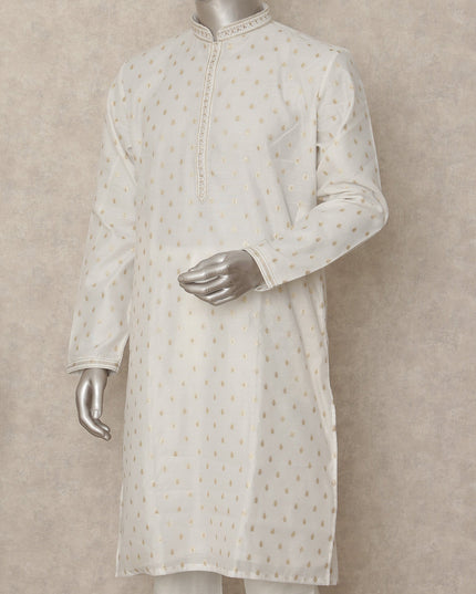 Pearl White Cotton Silk Kurta Pyjama Set Men