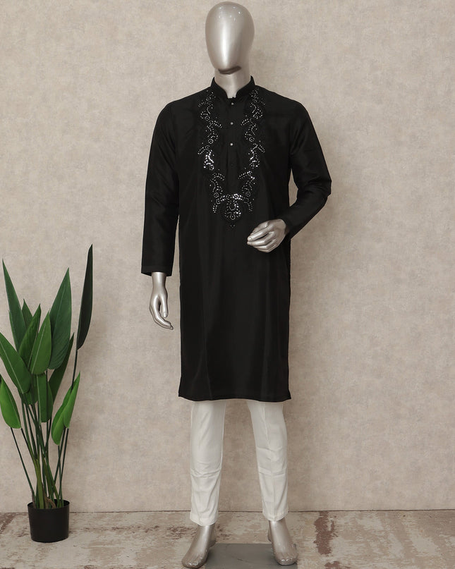 Black Cotton Silk Men's Kurta Pajama - D29305