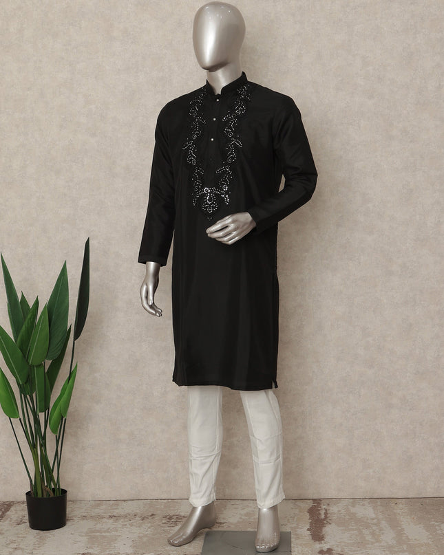 Black Cotton Silk Men's Kurta Pajama - D29305