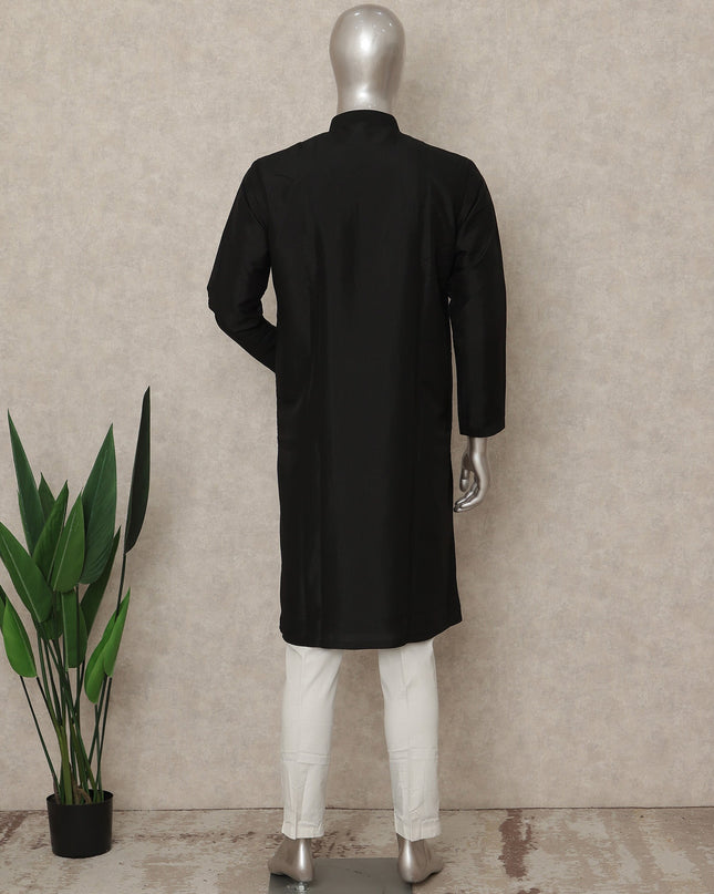 Black Cotton Silk Men's Kurta Pajama - D29305