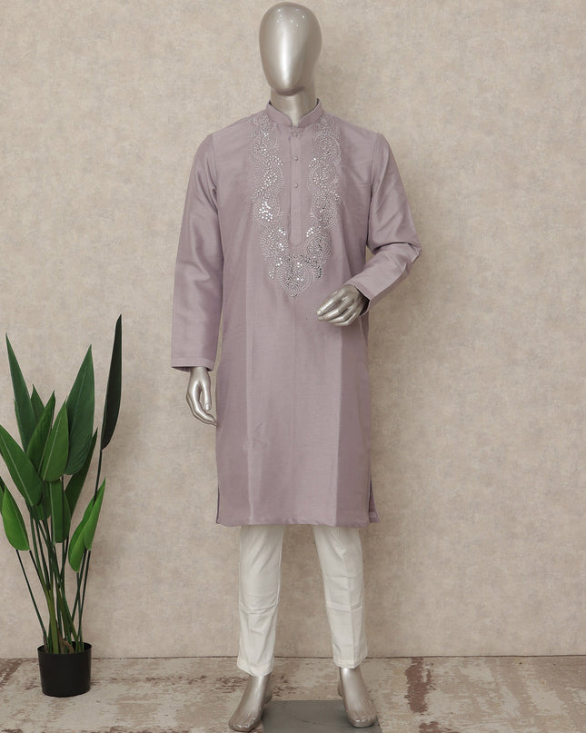 Purple Cotton Silk Men's Kurta Pajama - D29304