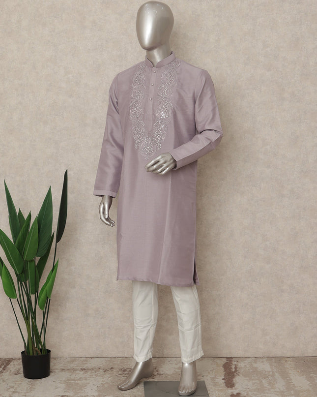 Purple Cotton Silk Men's Kurta Pajama - D29304