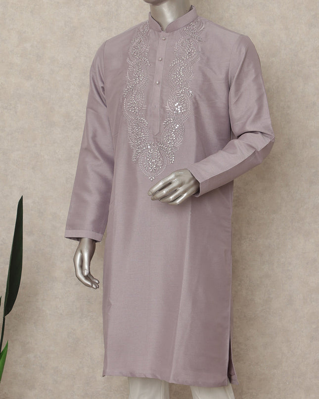 Purple Cotton Silk Men's Kurta Pajama - D29304