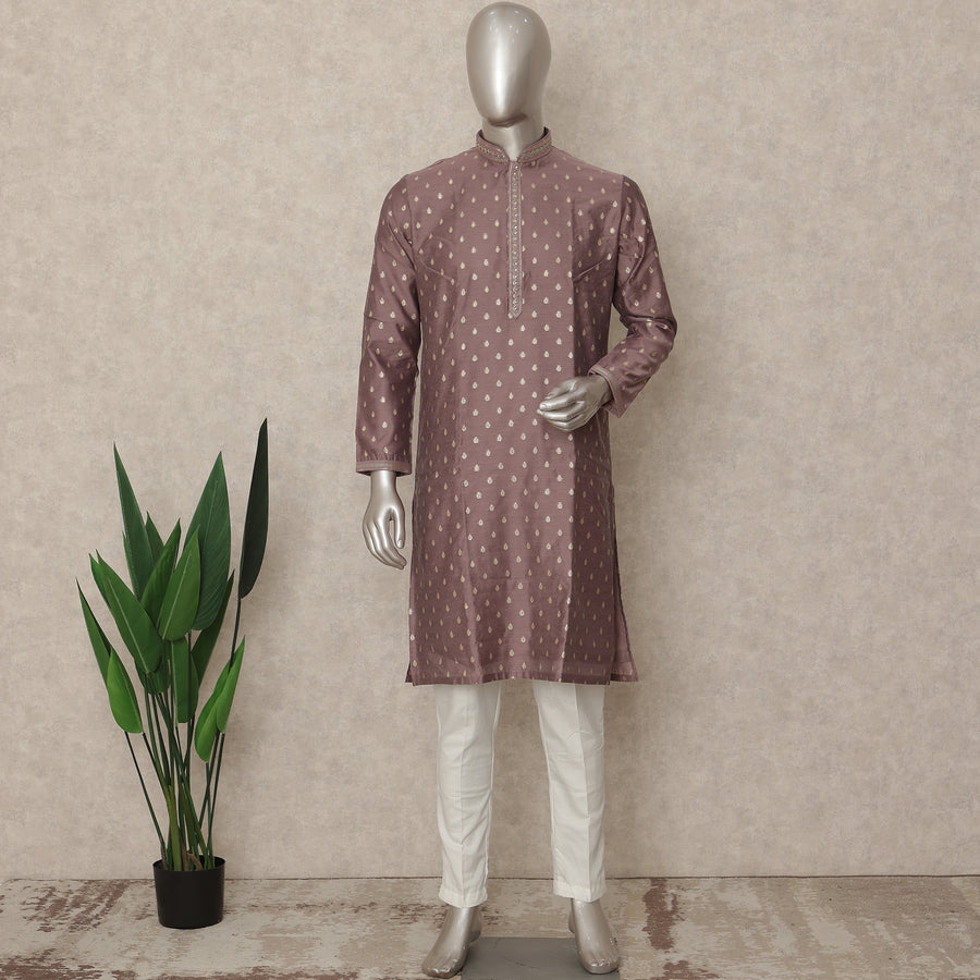Mauve Purple Cotton Silk Kurta Pyjama Set Men