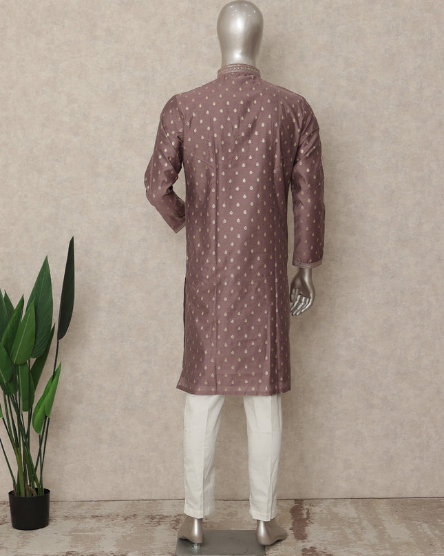 Mauve Purple Cotton Silk Kurta Pyjama Set Men
