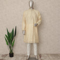 Cream Beige Cotton Silk Kurta Pyjama Set Men