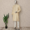 Cream Beige Cotton Silk Kurta Pyjama Set Men